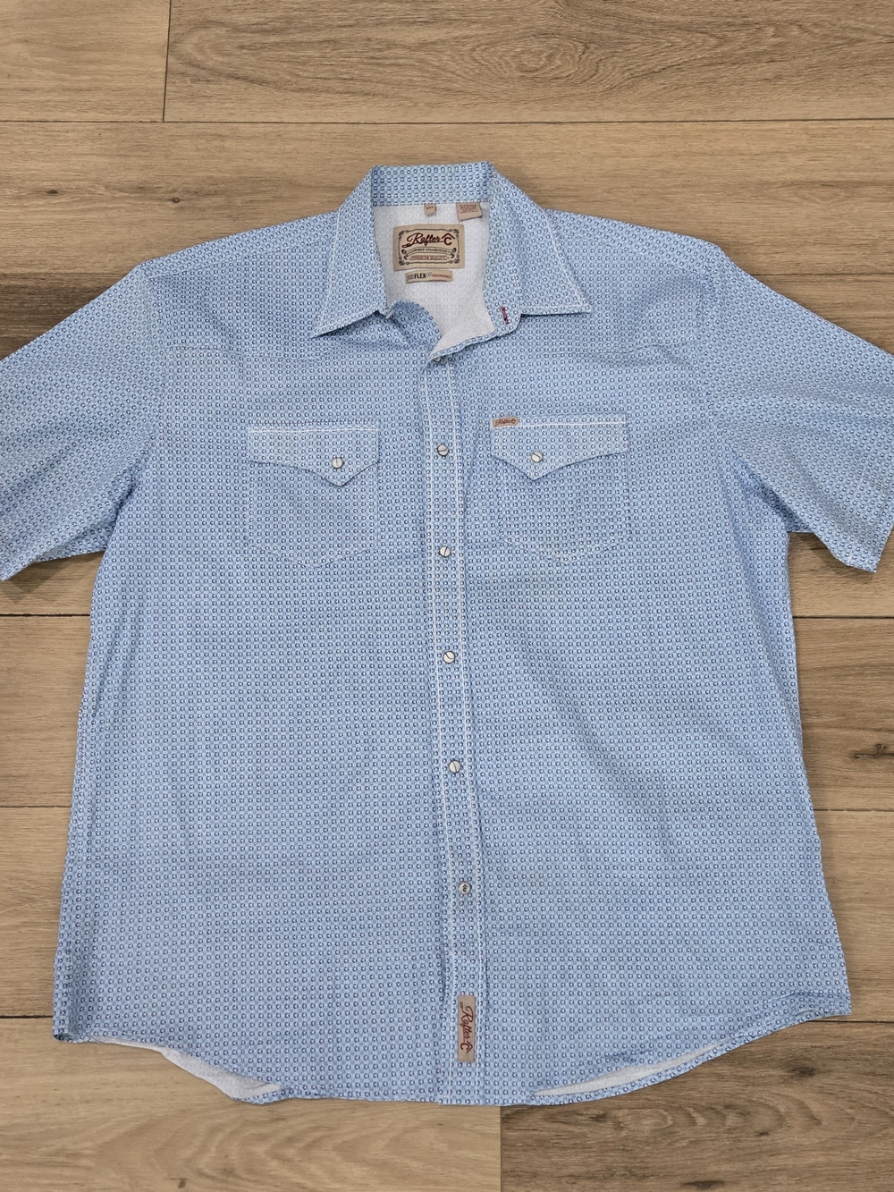Rafter C Pearl Snap Mens 2XL Light Blue Printed Short Sleeve Button-Down Shirt